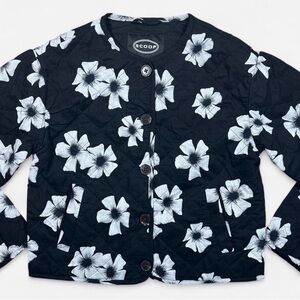 NWT Scoop 100% Cotton Black & white floral Button Up Jacket Women’s XS Boho Chic